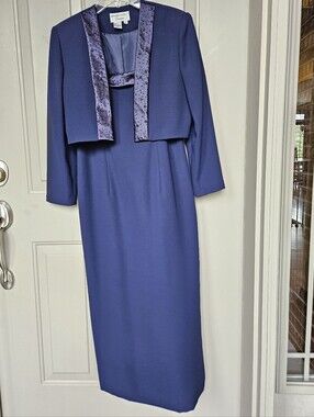 Adrianna Papell Navy Blue Maxi Dress with Matching Cropped Jacket